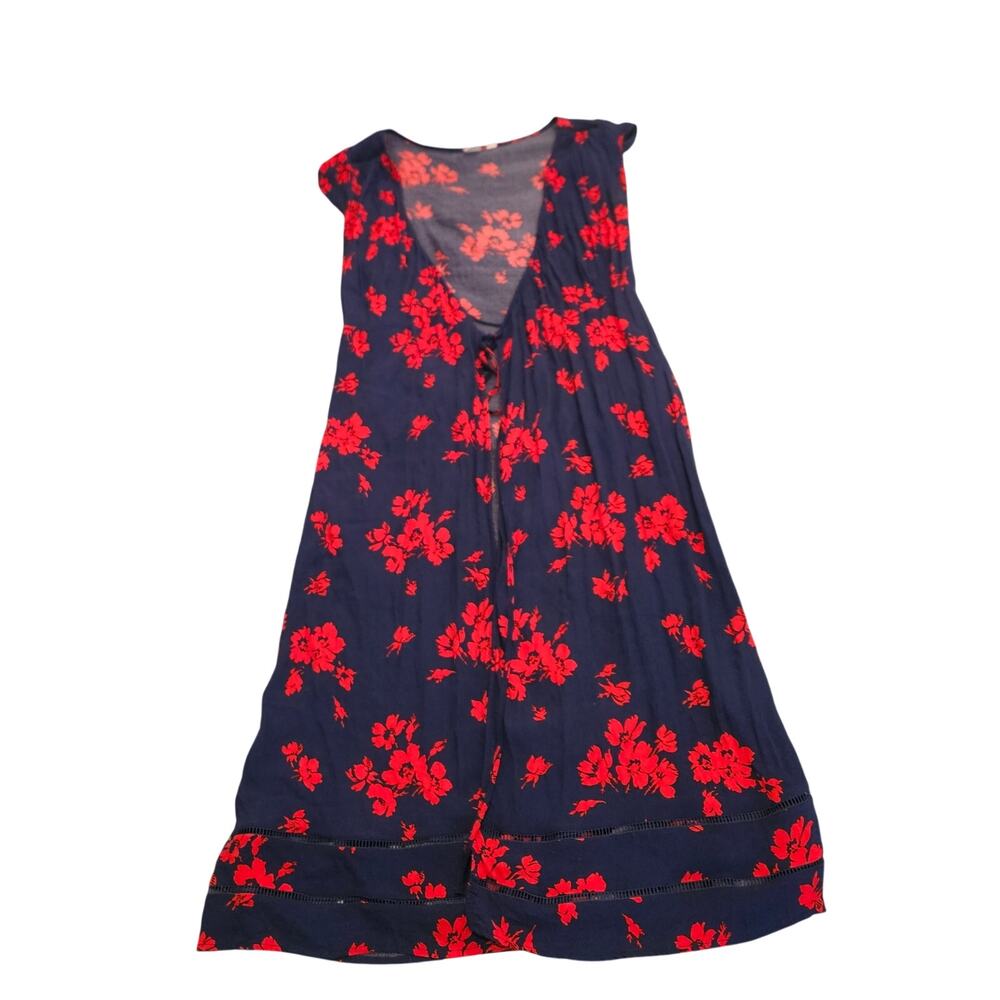 GAP Navy Red Floral Sleeveless Midi Dress XS Tie Front Lightweight Rayon